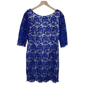 Eliza J Lace Women’s Overlay Fully Lined V-Back Sheath Dress Size 12 Feminine